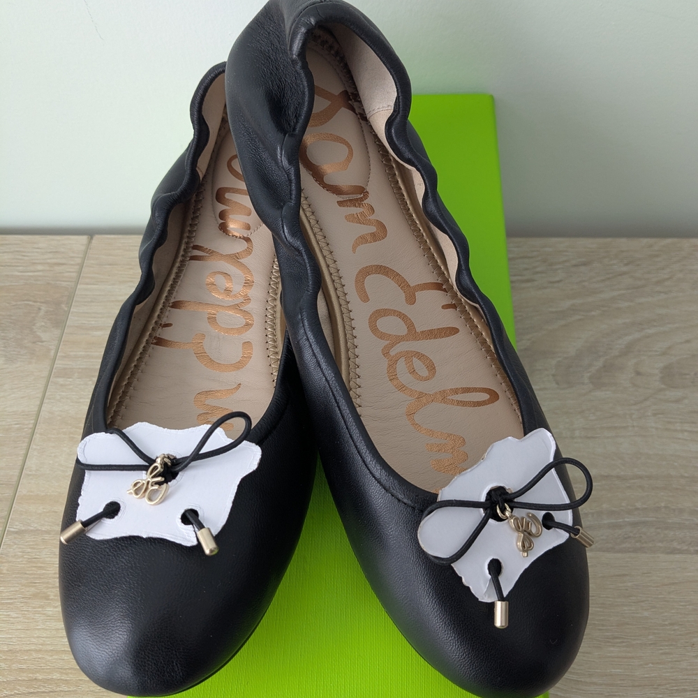 Sam Edelman Felicia Black Leather Ballet Flats with Bow 9½